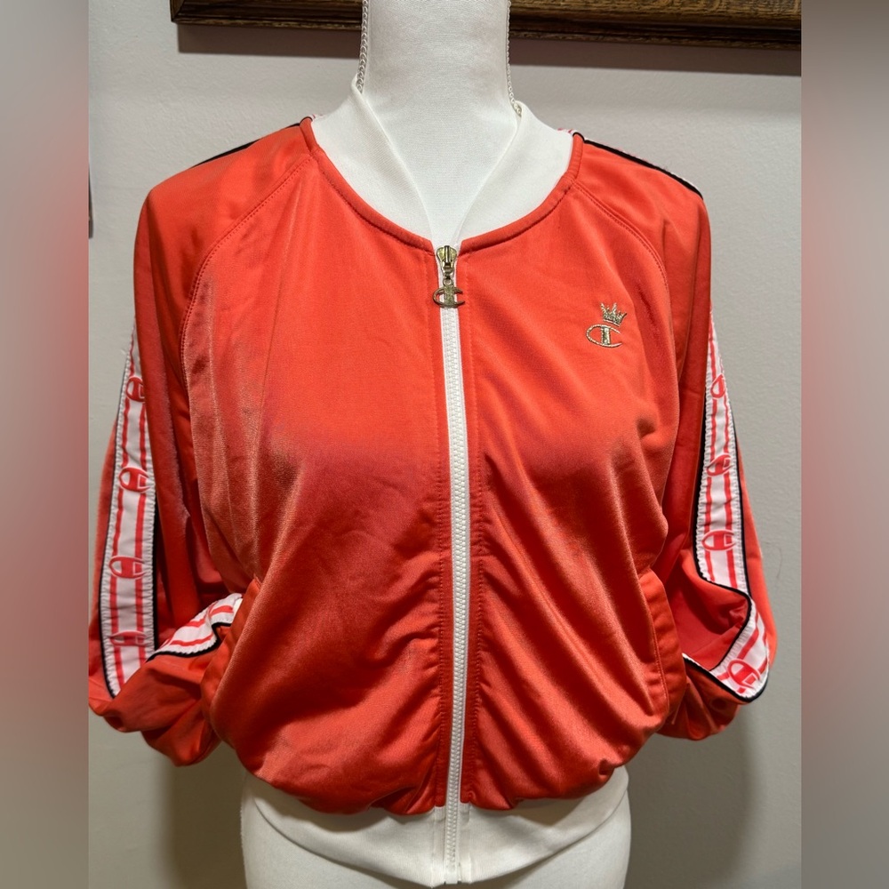 Champion Women's Crown "C" Logo L Zip Track Jacket Papaya/White/Imperial EUC
